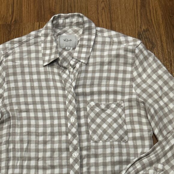 Rails Shirt Womens XS Plaid Flannel Button Down Hunter Long Sleeve Cream Tan - Picture 6 of 8